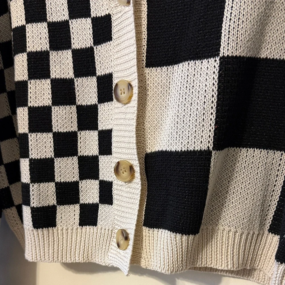 Dressed in Lala Checkered Black and White Women's Sweater - Picture 3 of 4